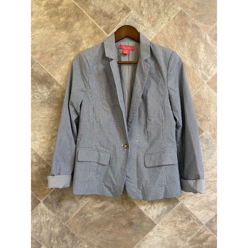 Catherine Catherine Malandrino Womens Blue Pinstripe Single Button Blazer Size S